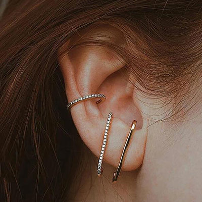 Multiple Simple Ear Piercing Jewelry Ideas - Trending Suspender Earrings Crystal Pave - www.MyBodiArt.com 