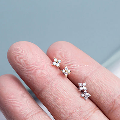 Cute Flower Clover Minimal Dainty Earring Studs Ear Piercing Jewelry for Women for Cartilage Tragus Helix Conch - www.MyBodiArt.com