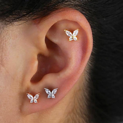 Cute Crystal Butterfly Cartilage Helix Earlobe Ear Piercing Jewelry Ideas - www.MyBodiArt.com