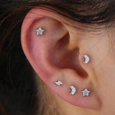Cute Celestial Star Moon Lightning Multiple Ear Piercing Jewelry Ideas Earring Studs - www.MyBodiArt.com #earrings