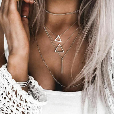 Cute Layered Geometric Silver Choker Necklace Fashion Jewelry Ideas for Women - www.MyBodiArt.com