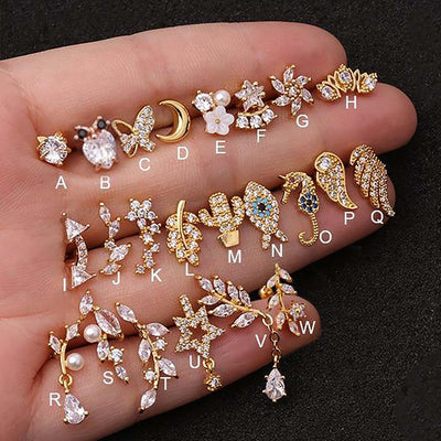Pretty Cartilage Ear Piercing Jewelry Ideas Curated Crystal Leaf Dangle Earring for Helix - www.MyBodiArt.com