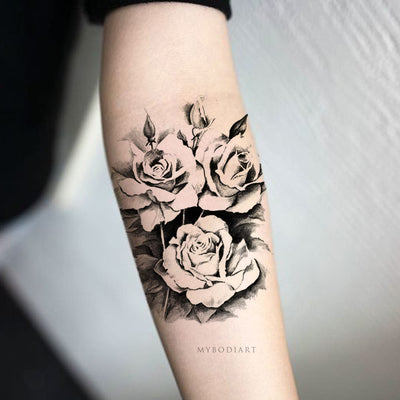 Popular Black Rose Floral Flower Forearm Arm Sleeve Tattoo Ideas for Women -  Ideas de tatuaje de antebrazo rosa negro para mujeres - www.MyBodiArt.com