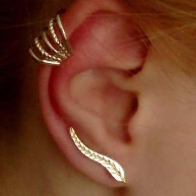 Cute Ear Piercing Ideas for Women Leaf Ear Climber Earring Rose Gold Ear Cuff - www.MyBodiArt.com