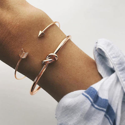 Cute Layered Stackable Bangle Bracelets Minimalist Minimal Jewelry Arrow Infinity Knot Summer for Girlfriends Rose Gold - www.MyBodiArt.com