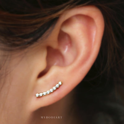 Minimalist Modern Ear Piercing Ideas for Women Crystal Cubic Zirconia Bar Ear Climber Earring Crawler - www.MyBodiArt.com #earrings