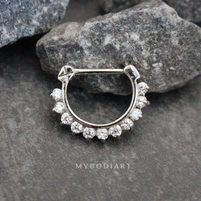 Brice Swarovski Crystal Septum Daith Clicker in Silver Ring Hoop Earring Jewelry 16G  - www.MyBodiArt.com