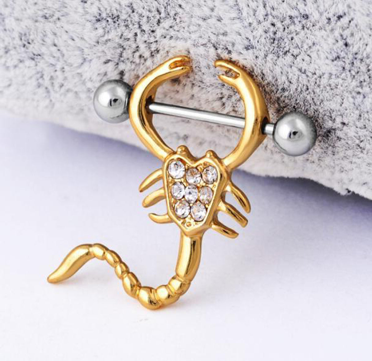 Scorpion Nipple Ring, Gold Nipple Piercing Jewelry 14G MyBodiArt