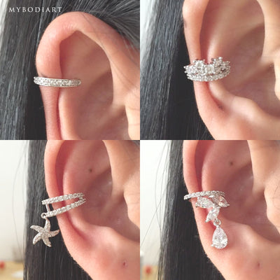 Cute Crystal Ear Cuff Earring for Conch Cartilage Piercing Jewelry -  lindas ideas para perforar orejas - www.MyBodiArt.com