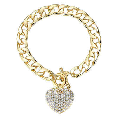 Cute Crystal Heart Chunky Large Chain Toggle Bracelet - Fashion Jewelry in Gold or Silver or Rose Gold - www.MyBodiArt.com