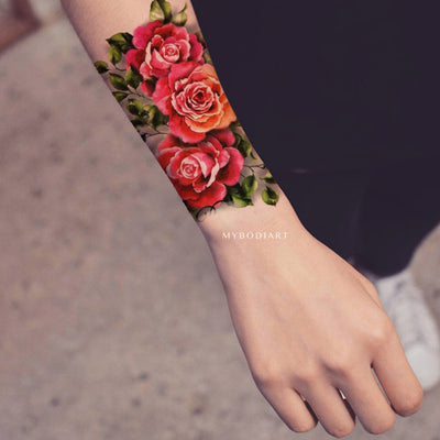 Vintage Watercolor Realistic Rose Wrist Arm Tattoo ideas for Women -  Ideas de tatuaje de brazo rosa vintage para mujeres - www.MyBodiArt.com