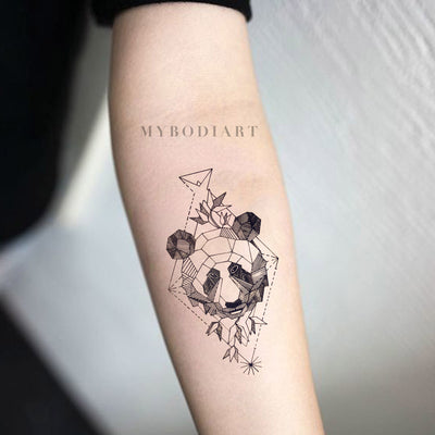 Small Panda Forearm Tattoo Ideas for Women - Black Geometric Feminine Asian Traditional Spirit Animal Arm Tat - www.MyBodiArt.com #tattoos