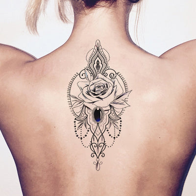 Traditional Rose Chandelier Back Tattoo Ideas for Women - Geometric Flower Spine Tat - volver ideas del tatuaje para las mujeres - www.MyBodiArt.com #tattoo