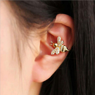 Cute Unique Ear Piercing Ideas Conch Honey Bee Cuff Ring Hoop Earring in Gold - www.MyBodiArt.com