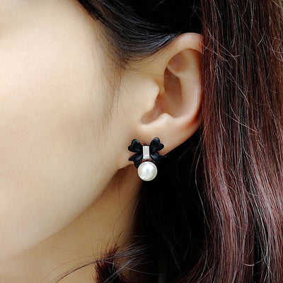 Fancy Classy Ear Piercing Ideas for Teens - Cute Elegant Pearl Bow Knot Tie Drop Stud Earrings for Women -  pendientes de perlas de fantasía con nudo de lazo de gota de perla - www.MyBodiArt.com