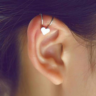 Cute Simple Heart Cartilage Ear Piercing Ideas - Ear Cuff Clip Earrings for Cartilage Helix Ear Lobe in Star, Heart, Crystal, Cross Design in Gold or Silver - lindas orejas piercing ideas para las mujeres - www.MyBodiArt.com