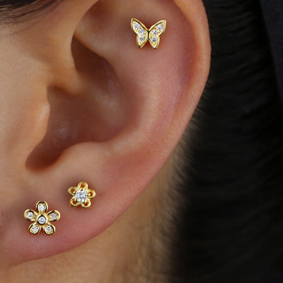 Cute Multiple Ear Piercing Butterfly Flower Ideas for Women - www.MyBodiArt.com #earrings