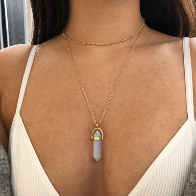 Cute Opal Necklace Ideas - Simple Layered Statement Gemstone Choker in Gold for Teen Girls or Women - gargantilla de collar de ópalo en capas - www.MyBodiArt.com #necklace