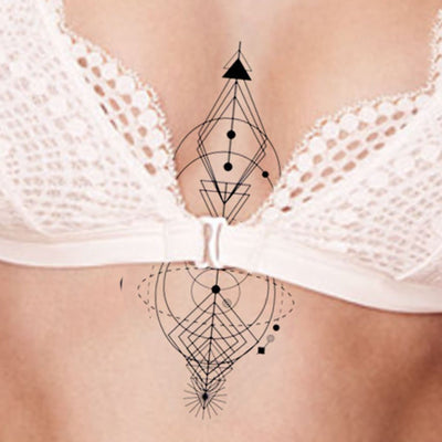 Geometric Abstract Arrow Sternum Tattoo Ideas for Women - www.MyBodiArt.com #tattoo
