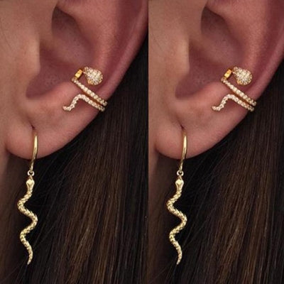 Cool Snake Dangle Hoop Huggie Earrings - www.MyBodiArt.com #earrings