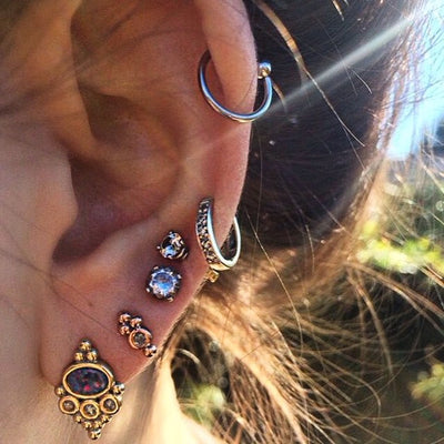 Tribal Ear Piercing Ideas Cartilage Ring Helix Hoop Gold Silver Triple Earring Lobe Studs - www.MyBodiArt.com
