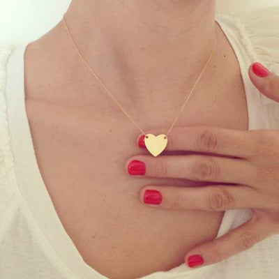 Simple Designer Modern Metal Stamped Heart Pendant Choker Necklace in Gold or Silver - www.MyBodiArt.com 