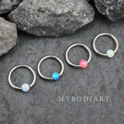Opal Ear Piercing Jewelry for Cartilage, Helix, Conch, Daith, Rook or Septum Ring - www.MyBodiArt.com