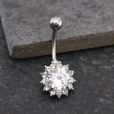 Calla Crystal Flower Floral Belly Button Piercing in 14G Silver at MyBodiArt.com