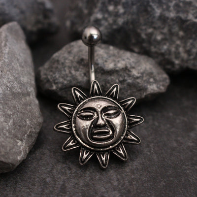 Paloma Tribal Sun Belly Button Ring Stud in 16G Silver at MyBodiArt.com