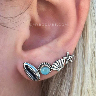 Cute Summer Ear Piercing Ideas for Women - Beach Earrings Seashell Starfish -  Idées mignonnes piercing oreille pour les femmes - www.MyBodiArt.com 