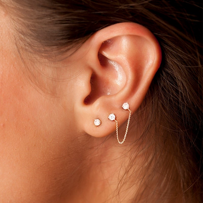 Our Triple Prong Crystal Chain Ear Piercing Earring Studs Set - www.MyBodiArt.com #earrings