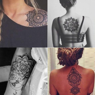 Tribal Boho Black Henna Mandala Shoulder Back Forearm Tattoo Ideas for Women - www.MyBodiArt.com