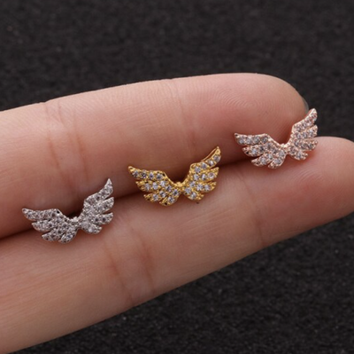 Angel Wing Ear Piercing Jewelry Earring Studs for Cartilage Helix Conch Tragus - www.MyBodiArt.com