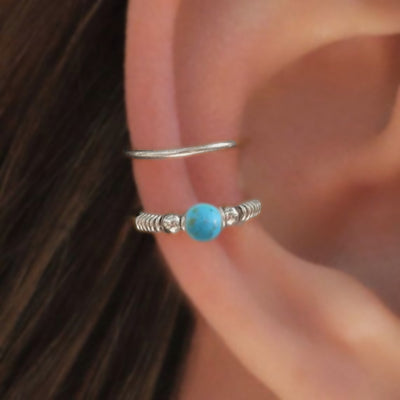 Cute Ear Piercing Ideas - Turquoise Silver 16G Conch Earring Ring at MyBodiArt.com