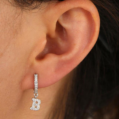 Cute Alphabet Letter Dangle Crystal Pave Huggie Hoop Earring Fashion Jewelry - www.MyBodiArt.com #earrings