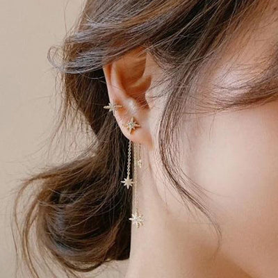 Cute Star Celestial Dangle Chain Earring Stud - www.MyBodiArt.com #earrings