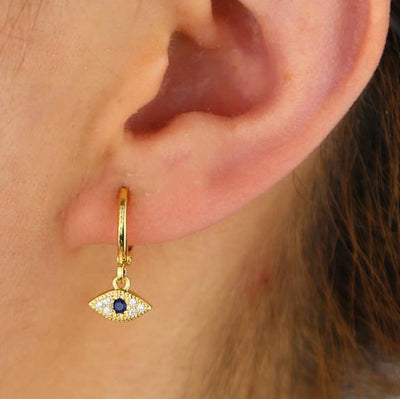 Cute Evil Eye Gold Hoop Huggie Earrings Fashion Jewelry for Women - www.MyBodiArt.com #earrings