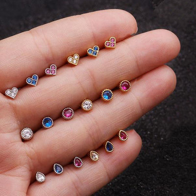 Cute Small Tiny Crystal Rainbow Cartilage Helix Ear Piercing Gold Earring Studs -  lindas ideas de joyería para mujeres - www.MyBodiArt.com #piercings