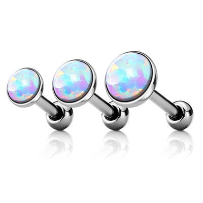 Opalite Ear Piercing Jewelry for Cartialge, Helix, Conch, Forward Helix, Ear Lobe in Silver 16G - www.MyBodiArt.com