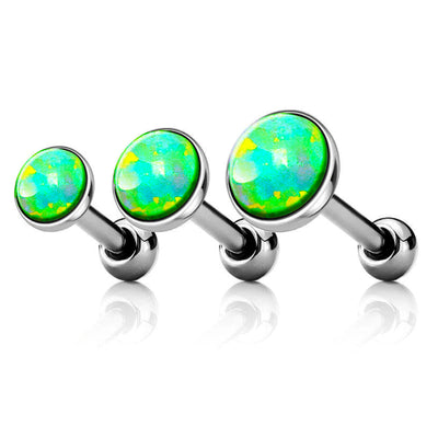 Lime Green Opal Ear Piercing Stud in Silver 16G for Cartilage, Helix Tragus Earring Stud - www.MyBodiArt.com