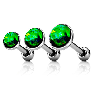 Green Opal Ear Piercing Jewelry for Cartialge, Helix, Conch, Forward Helix, Ear Lobe in Silver 16G - www.MyBodiArt.com