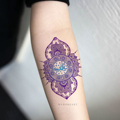 Tribal Lotus Mandala Lace Blue Forearm Tattoo Ideas for Women -  Ideas tribales de tatuaje de antebrazo para mujeres - www.MyBodiArt.com