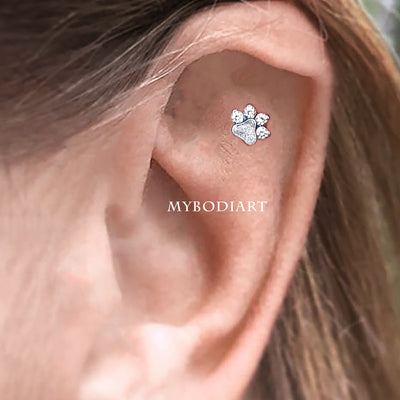Cute Simple Dog Paw Cartilage Helix Ear Piercing Jewelry Earring Stud -  ideas de perforación del oído - www.MyBodiArt.com