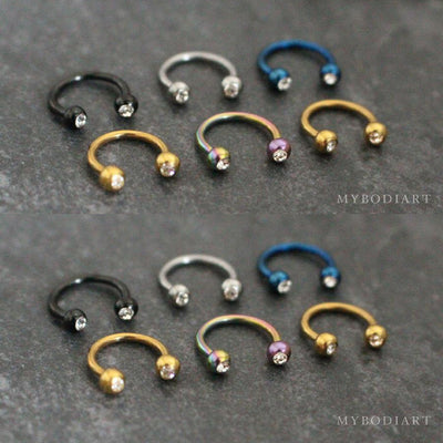 Cute Crystal Horseshoe Barbell Septum Ring Cartilage Helix Rook Daith Ear Piercing Jewelry for Women - www.MyBodiArt.com