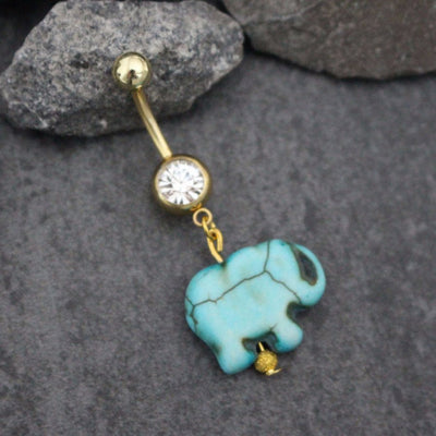 Belly Button Rings Elephant, Belly Bar, Belly Ring, Navel Piercing, Gold Navel Ring, Navel Jewelry, Turquoise Bohemian Boho Traditional