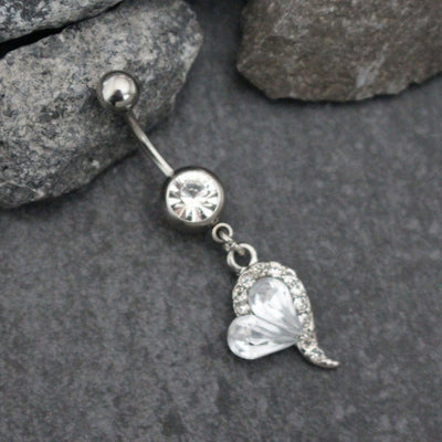 Cute Crystal Heart Belly Button Ring Dangle Body Jewelry for Women - www.MyBodiArt.com 