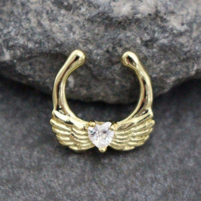Angel Wings Septum Jewelry, Fake Septum Ring, Faux Septum Ring, Nose Piercing, Nose Ring, Tribal Adornment, Septum Jewelry, Gold, Silver