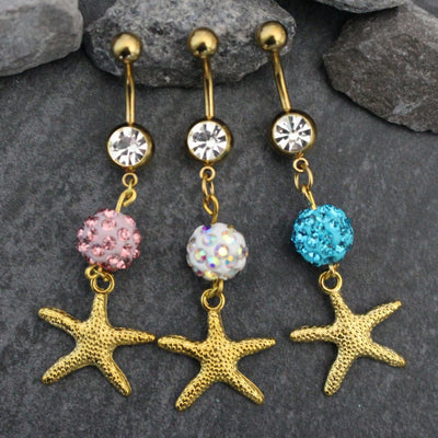 Belly Button Rings Gold, Starfish Belly Button Piercing, Navel Jewelry, Navel Piercing, Navel Ring, Dangle Belly Jewelry, Star Ferido Ball