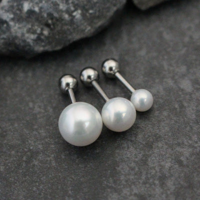 16G Pearl Silver Barbell for Tragus Earring, Conch Piercing, Cartilage Stud, Helix Jewelry, Forward Helix, Triple Helix etc.