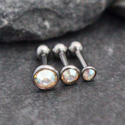 Aurora Borealis Crystal 16G Barbell Studs, Tragus Jewelry, Tragus Ring, Helix Earring, Helix Stud, Cartilage Piercing, Cartilage Ring, Forward Helix Earring, Triple Forward Helix